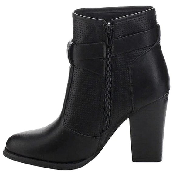 Refresh Beyond-03 Women's Laser Cut-Out Buckle Detail Chunky Heel Ankle Boots - Picture 5 of 8
